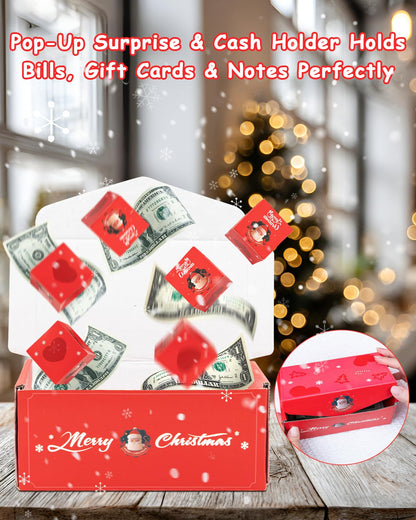 ASSRECT 2 pcs Exploding Gift Box - Christmas Surprise Box Pop Up with 24 Money Holders, Reusable Party Gift Box for Cash, Gifts, Xmas, Birthday, Party Supplies (Red+Green)