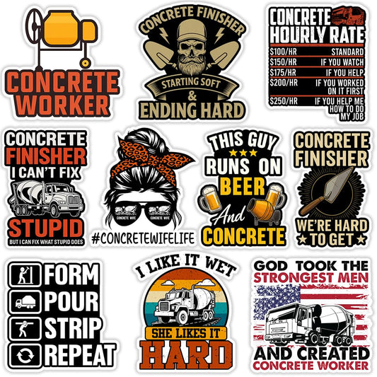 SODAVA Funny Concrete Worker Sticker – 10 pcs 3-Inch Vinyl Stickers for Construction Workers, Concrete Finishers, Cement Mixer Humor, Waterproof Decals for Hard Hat, Toolbox, Laptop, Gift for Men