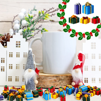 Bucherry 100 Pcs Christmas Miniature Ornaments Kit - Mini Boxes Ornament DIY Craft Resin Xmas Charms for DIY Garden Accessories Christmas Tree Decoration Phone Case Making