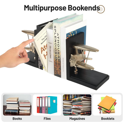 Aviation Decor Pilots Gifts,Airplane Decor Pilot Gifts for Men,Airplane Propeller Bookends Set for Aviation Lovers,Rustic Home Accessories Office Tudy Room Library Desktop Bookshelf