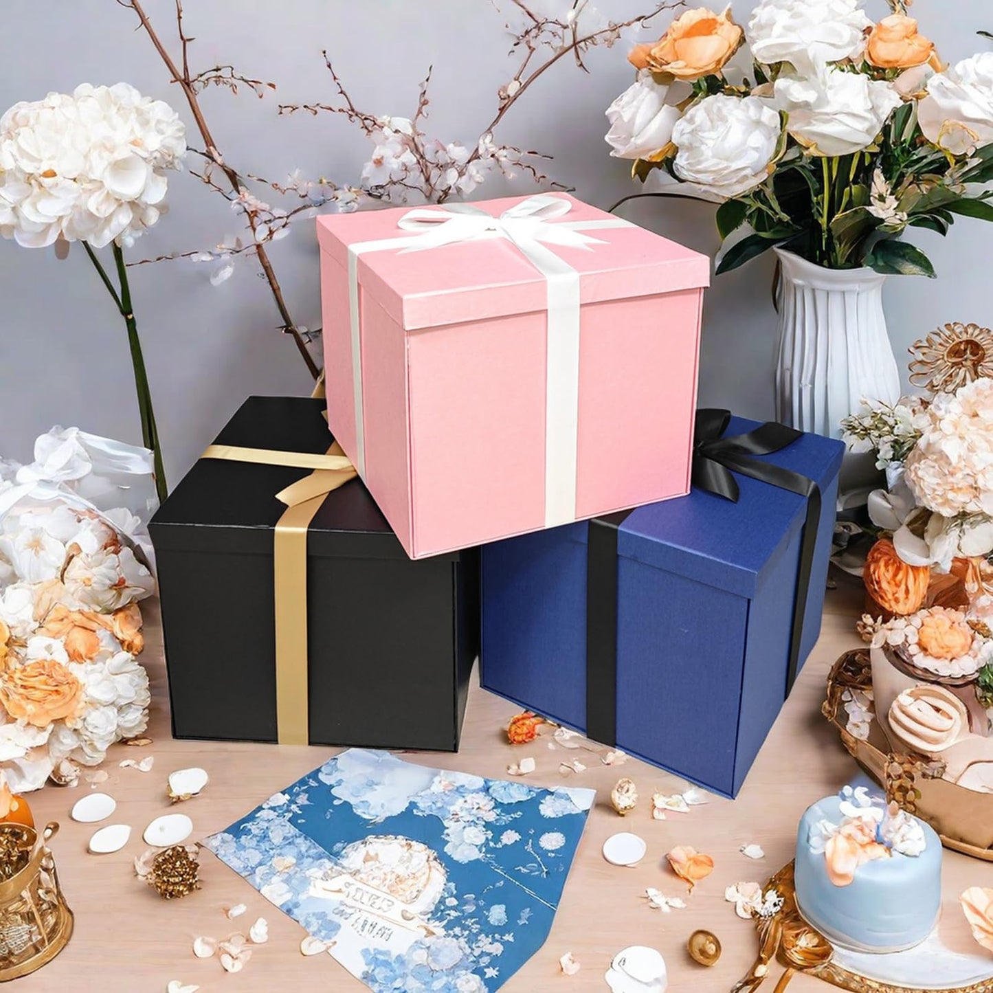 YINUOYOUJIA Large Gift Box 12x12x10 Inches,Pink Gift Boxes for Presents,Birthday Box,for Packaging,Valentine's Day,Mother's Day,Christmas,Anniversaries,Family or Business.