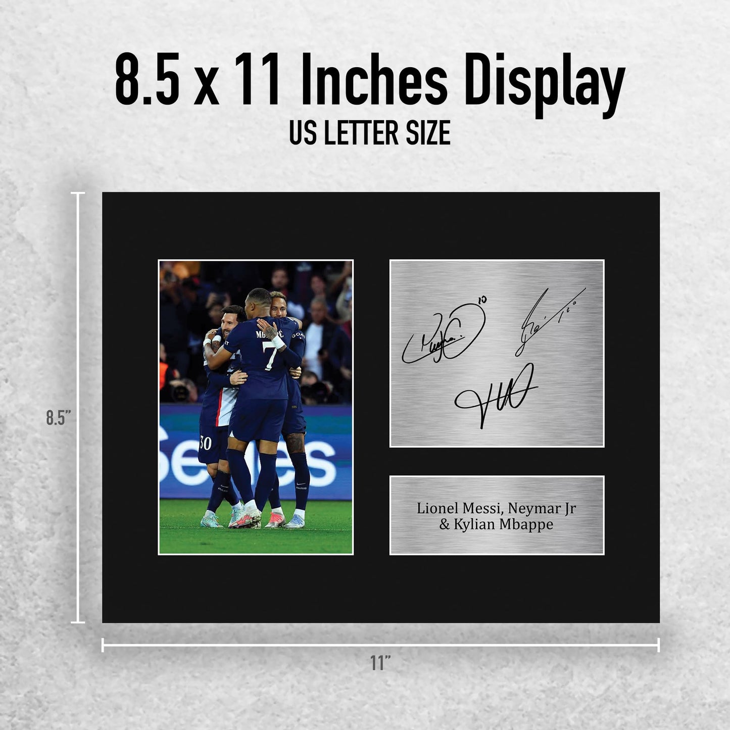 HWC Trading Lionel Messi, Neymar Jr & Kylian Mbappe Paris Blue and Reds Gifts Printed Signed Autograph Picture for Football Fans and Supporters - US Letter Size