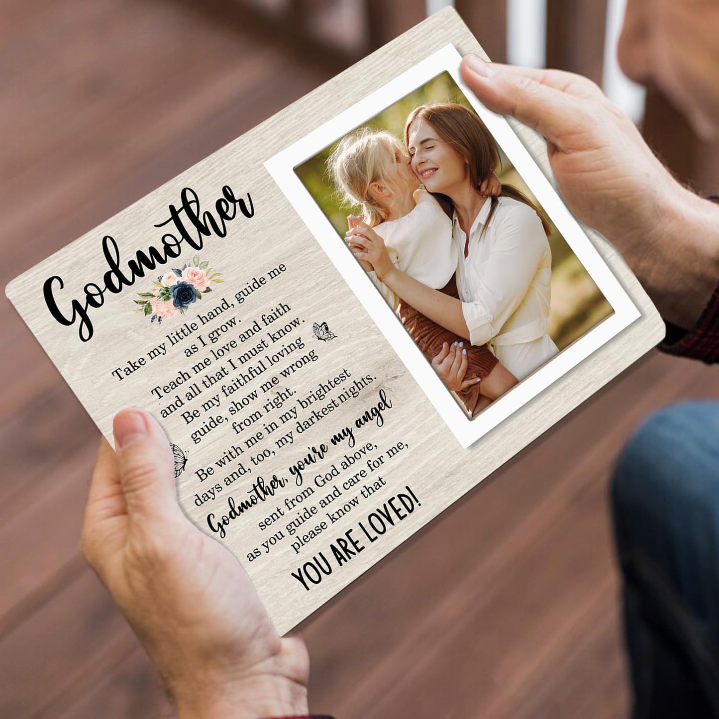 Godmother Gift Picture Frame, Godparents Appreciation Present, Baptism or Birthday Gift for Godmother, Mother’s Day Wooden Photo Frame-You Are Loved