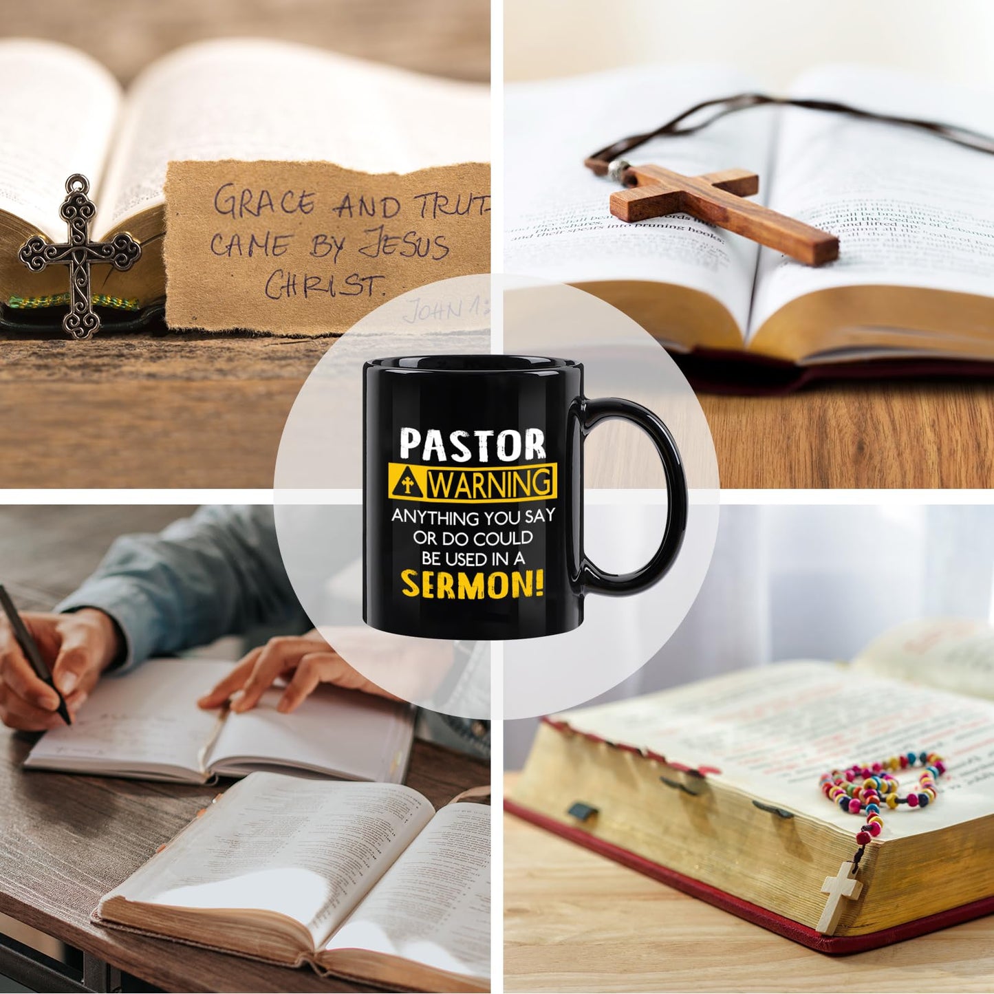 YHRJWN - Pastor Appreciation Mug, Religious Gifts for Men, Unique Christian Gifts for Birthday, Christmas - 11 Oz Black