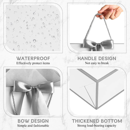 JMANNI Gift Bags with Handles, 13” Medium Gift Bag for Presents, 1 Pcs Bags with 2 Tissue Paper and 1 Cards for Baby Shower Wedding Bridal Shower Mother's Day Birthday Party (Silver)