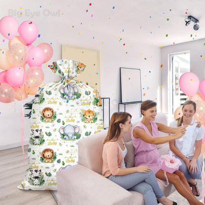 2Pcs Extra Large Baby Shower Plastic Gift Bags 70"x 40" Jumbo Safari Jungle Animals Present Bag XXL Big Gift Wrapping Bags Oversized Reusable Baby Gender Reveal Birthday Party Favors Goody Bags