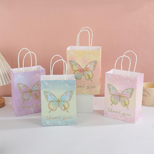 piqiya 24pcs Butterfly Birthday Goodie Bags,Party Favor Gift Bags,Colorful Gift Bag for Baby Shower, Wedding