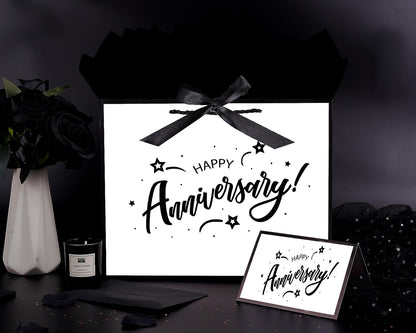 JWSCYSY 12.6" Large White and Metallic Black Happy Anniversary Paper Bag
