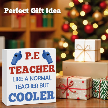 PE Teacher Appreciation Gifts for Women Men Christmas Birthday Thanksgiving Teachers' Day Retirement Back to School Graduation Physical Education Teacher Wooden Sign Desk Sign Decor