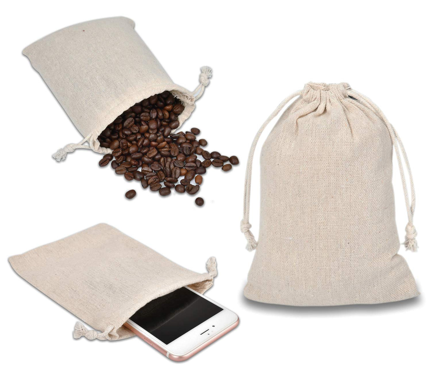 calary 5x6.9 Inch Double Canvas Drawstring Bag Cotton Pouch Gift Sachet Bags Muslin Bag Reusable Tea Bag (25pcs)