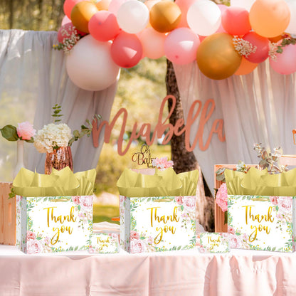 We Appreciate You Gift Bag Floral Thank You Gift Bag with Tissue Paper Greeting Card Appreciation Gifts Wrapping Paper with Handle for Business Retirement Wedding Teacher Birthday Party Supplies