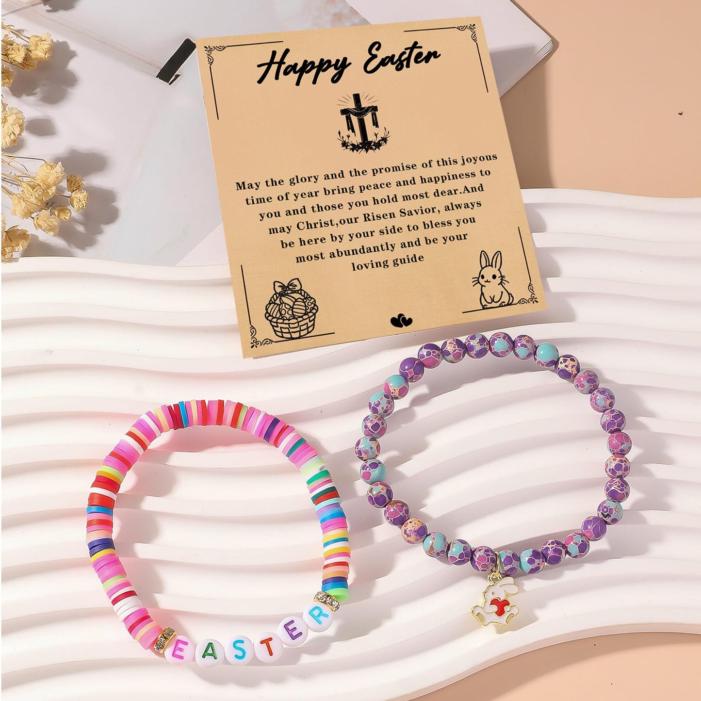 Smilelife Easter Gifts for Teen Girls & Women - Bunny Beaded Bracelet Set - Perfect Easter basket stuffers (Emperor Stone)