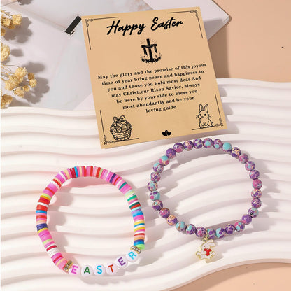Smilelife Easter Gifts for Teen Girls & Women - Bunny Beaded Bracelet Set - Perfect Easter basket stuffers (Emperor Stone)