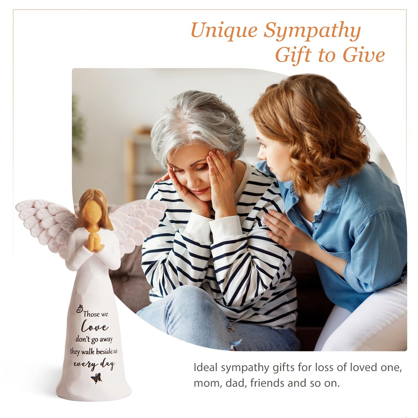 Sympathy Gifts for Loss of Loved One, 6" Handcrafted Memorial Angel Figurine, Memorial Gifts for Loss of Mom Dad, Condolences Bereavement Remembrance in Memory of Loved One Gift