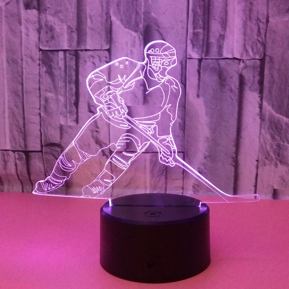 Ticent Hockey Night Light - 3D Player Lamp with 7 Color Changing LED for Kids' Rooms - Touch Control Desk Lamp for Hockey Fans