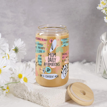 LEADO Mama Daily Affirmations Cup, Boy Mom Gifts - Funny Birthday, Inspirational, Mothers Day Gifts for Boy Mom, Mother, Girl Mama - Mommy Tumbler, 16 oz Iced Coffee Cup with Lid and Straw