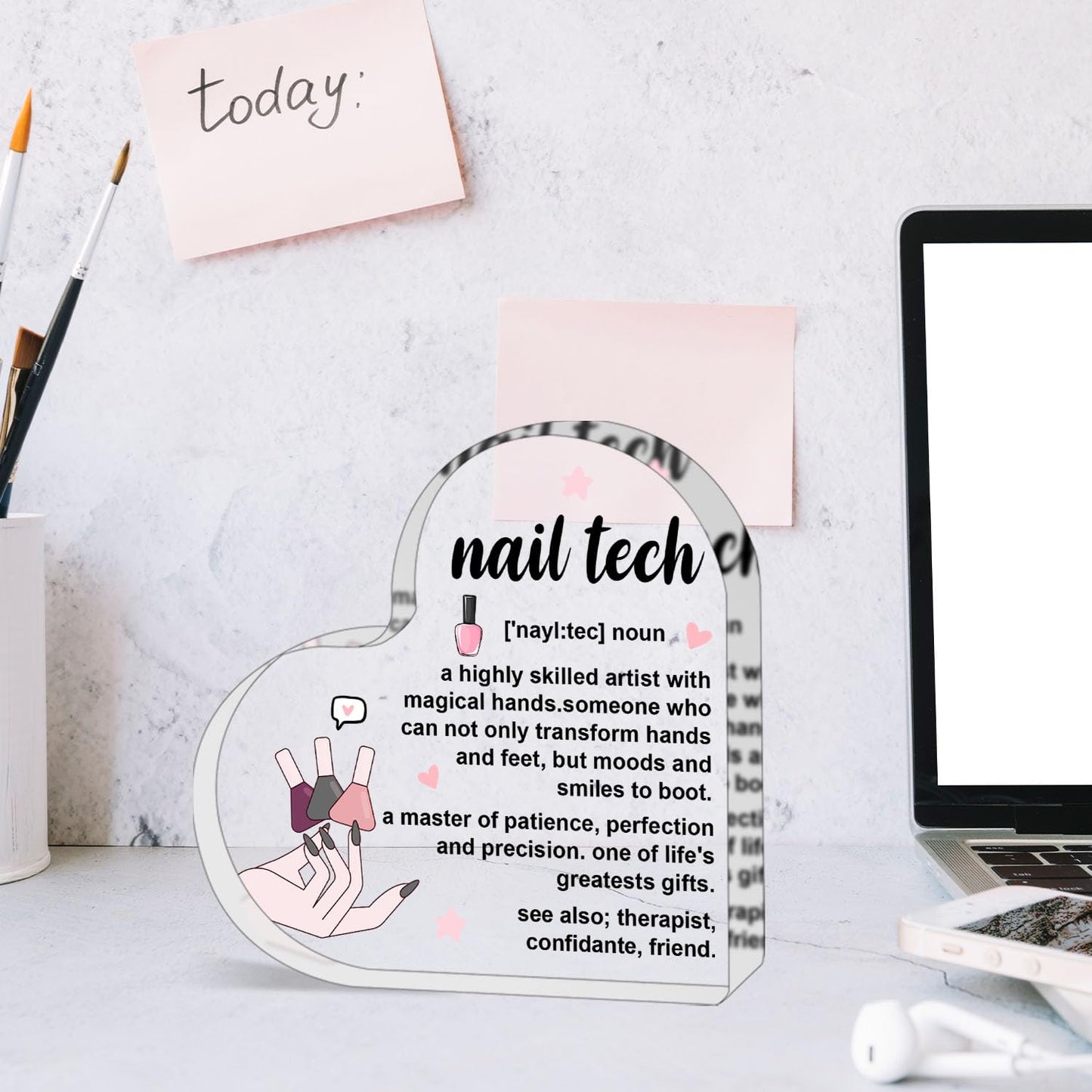 Nail Tech Gift for Women Men,Inspirational Gifts for Women,Thank You Gifts for Nail Tech,Heart Shaped Acrylic Desk Decorative Sign for Home Office,Birthday Thank You Gifts