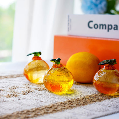 2inch Glass Orange Figurine Crystal Fruit Collectibles Hand Blown Glass Fruits Tangerine Decoration Art Ornament for Home Office Kitchen Decor Gift for Women