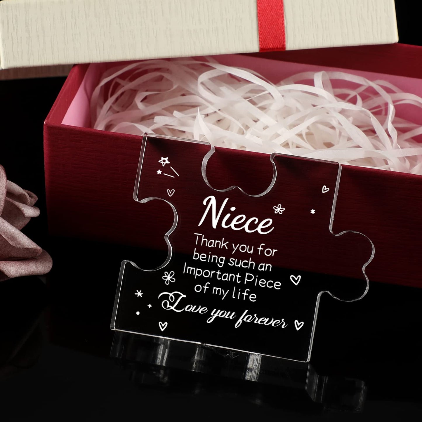 Funnli Niece Gifts from Auntie Acrylic Plaque - Mothers Day Graduation Christmas Anniversary Wedding Valentines Day Birthday Gifts for Niece 3.35 x 2.76 Inch Desk Decorations