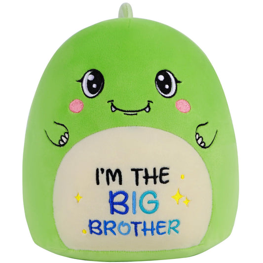 Big Brother Dinosaur Stuffed Animals: 9-Inch Cute Green Dinosaur Plush Toys, I’m The Big Brother Plushie Pillows, New Sibling Gifts for Boys Baby Shower Present