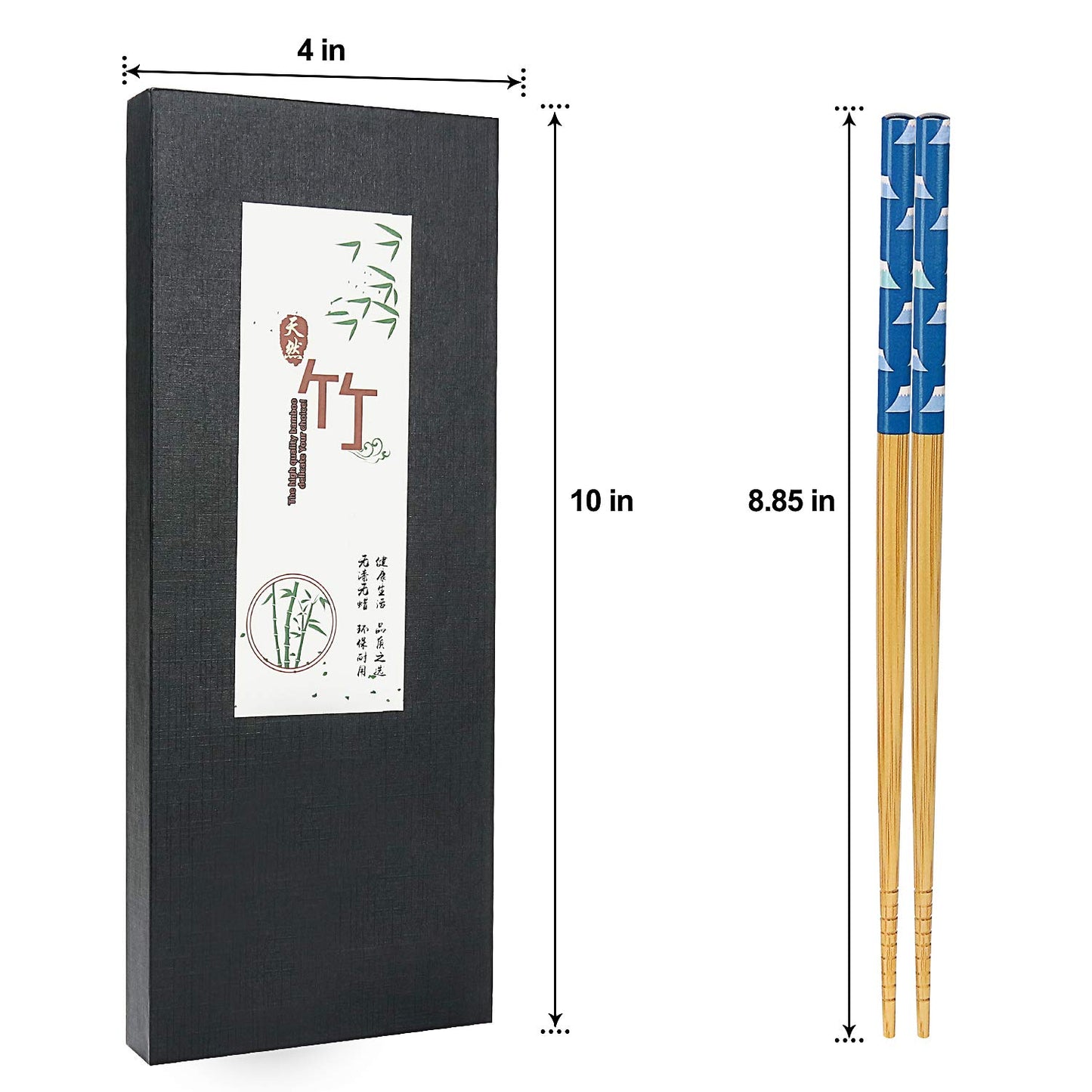 5 Pairs Japanese Natural Bamboo Chopsticks with Unique Pattern Dishwasher Safe, Reusable Non-Slip Chopstick Gift Set for Asian Dishes Sushi Rice Noodles, Nicely Boxed Chinese Chop Sticks Functional
