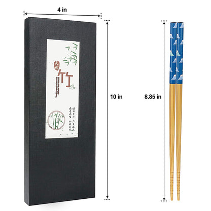 5 Pairs Japanese Natural Bamboo Chopsticks with Unique Pattern Dishwasher Safe, Reusable Non-Slip Chopstick Gift Set for Asian Dishes Sushi Rice Noodles, Nicely Boxed Chinese Chop Sticks Functional