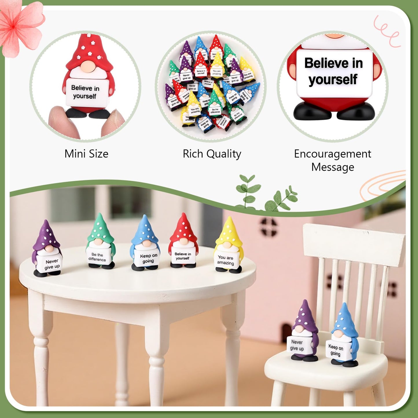 Gejoy 50 Pcs Mini Rubber Gnome Toys Positive Mini Gnomes Figures to Hide Emotional Uplifting Gifts Decorations and Encouragement Motivational Gifts for Colleague Staff Teacher