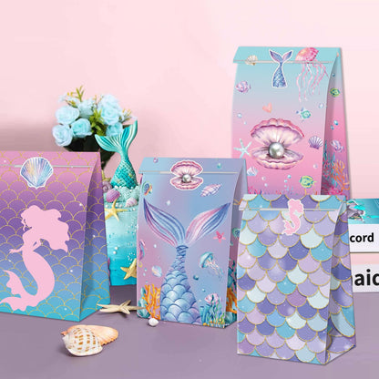 XJLANTTE 20 Pcs Mermaid Goodie Bags - Mermaid Party Favor Bags with Tail Stickers, Under The Sea Paper Gift Bags, Scale Party Bags for Kids Girls Under The Sea Themed Little Mermaid Party Decorations