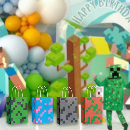 16PCS Pixel Party Favor Bags with Handle for Birthday, Gift Bags Goodie Bags Treat for Kids Birthday Party Decoration