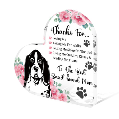 Tian Zhun Basset Hound Gifts for Women Thank You Basset Hound Mom Gifts for Women Dog Lover Rose Acrylic Heart Plaques Appreciation Gift for Mothers Day Christmas Birthday
