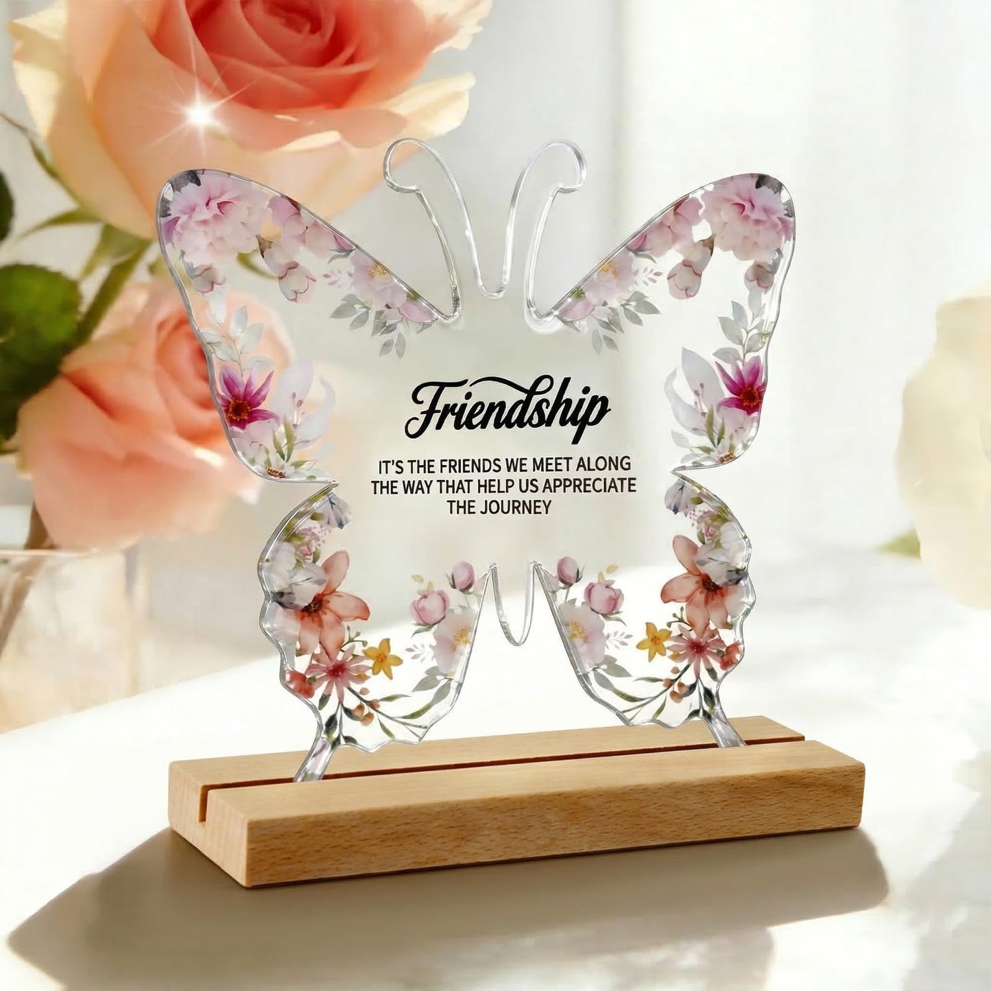 Friendship Butterfly Gifts,Acrylic Plaque Gifts for Women Sister Bestie, 5.8" Purple Desk Decor, Thanksgiving Cheer Up Keepsake Female Friendship Present (Butterfly For Friend)