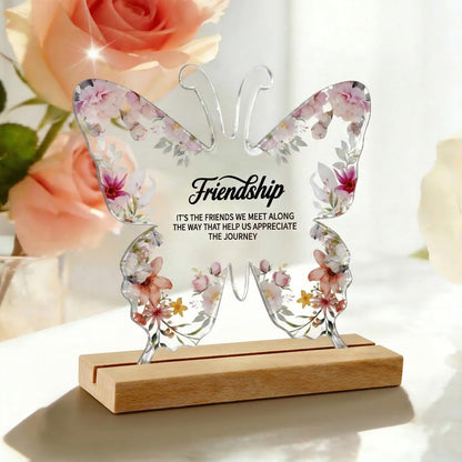 Friendship Butterfly Gifts,Acrylic Plaque Gifts for Women Sister Bestie, 5.8" Purple Desk Decor, Thanksgiving Cheer Up Keepsake Female Friendship Present (Butterfly For Friend)