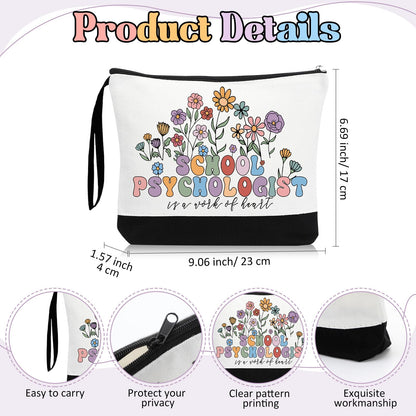 Kacctyen School Psychologist Appreciation Gifts Sets Canvas Tote Bag Makeup Cosmetic Bag Teacher Thank You Keychains for Women Employee Coworker Staff