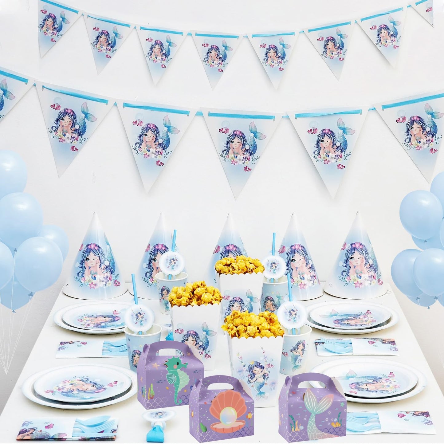 LAEYIAP 12Pcs Mermaid Party Favor Goodie Gift Boxes,Mermaid Party Goodie Bags,Handmade DIY Candy Box with Handle for Under the Sea Theme Birthday Party Decoration Supplies