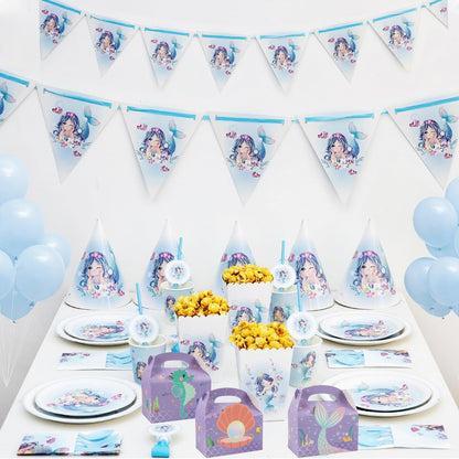 LAEYIAP 12Pcs Mermaid Party Favor Goodie Gift Boxes,Mermaid Party Goodie Bags,Handmade DIY Candy Box with Handle for Under the Sea Theme Birthday Party Decoration Supplies