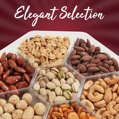 Nut Gift Baskets, 14oz Mixed Nut Gift Box of 7 Sectional Platter, Ideal Nut Assortment for Holidays, Birthdays, Celebrations, Anniversaries, Corporate Occasions and Everyday Snacking