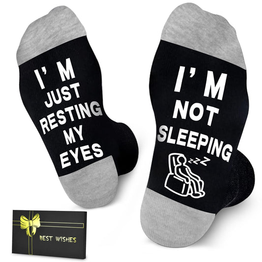 Dealswin Birthday Gifts for Dad, Fathers Day Gift for Men, I'm Not Sleeping I'm Just Resting My Eyes Funny Socks