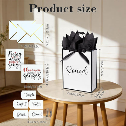 Nimbbex 5 Senses Gift Bags For Him with Labels, Five Senses Gift Bags with Cards, Envelopes and Ribbons for Valentine'S Day, Birthday, Anniversary, Mother'S Day,Father'S Day 9X7X3.2 Inches (White)