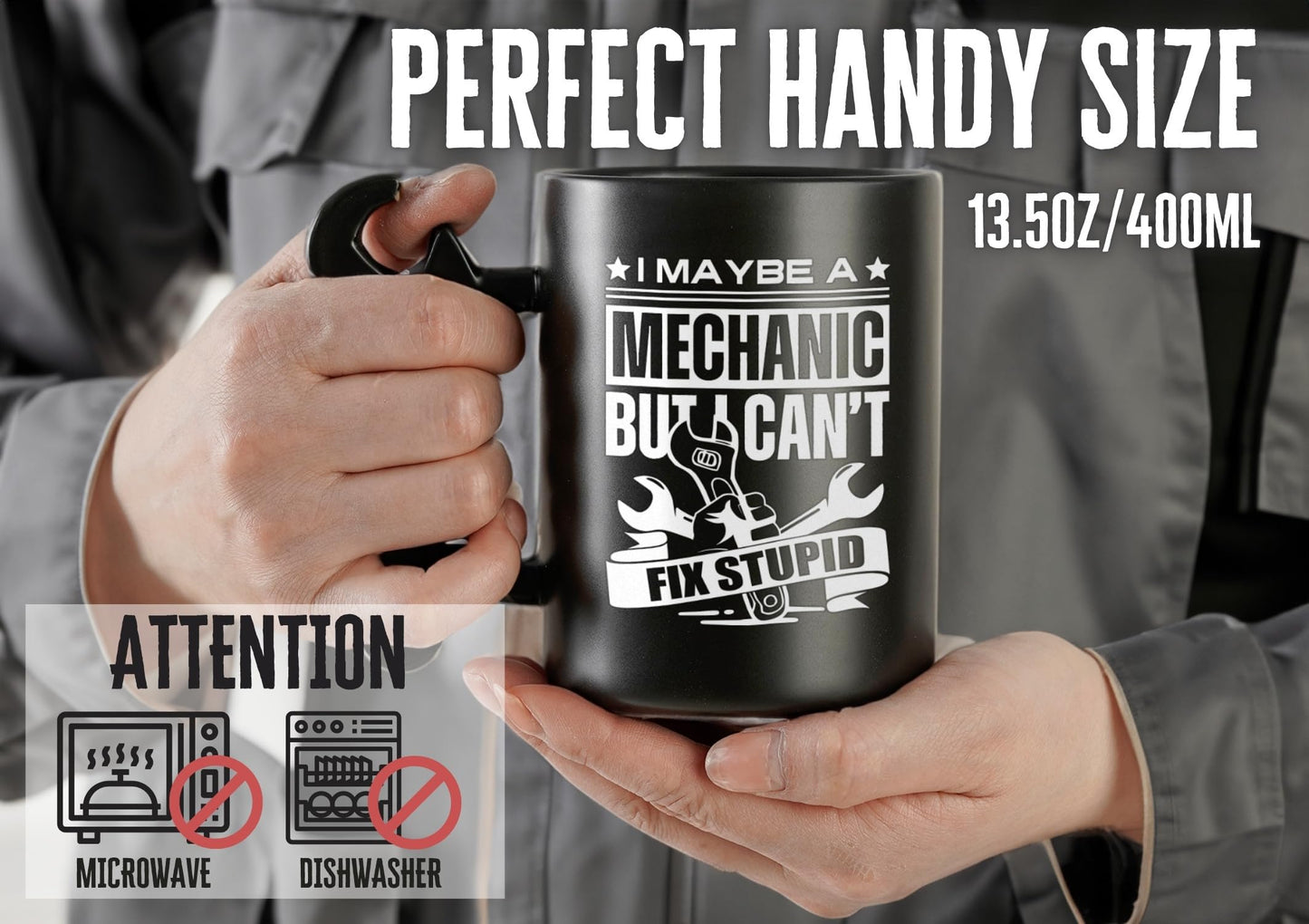 Onebttl Mechanic Gifts Wrench Coffee Mug, Mechanic Gift, 13.5oz/400ml Funny Ceramic Mug for Christmas, Father's Day, Fix Stupid