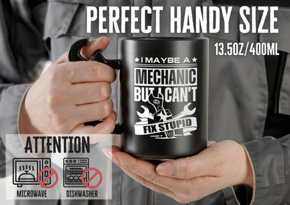Onebttl Mechanic Gifts Wrench Coffee Mug, Mechanic Gift, 13.5oz/400ml Funny Ceramic Mug for Christmas, Father's Day, Fix Stupid