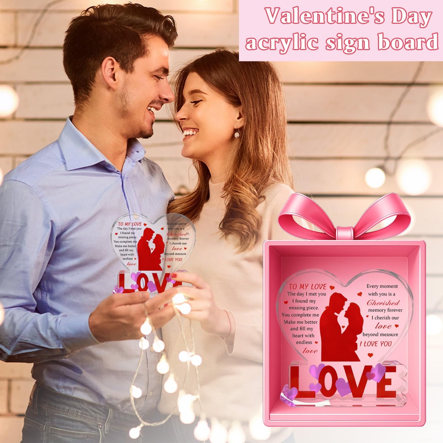To My Love Romantic Gifts for Him/Her,Heart-Shaped Acrylic Engraved Plaque Sign Home Bedroom Kitchen Office Desk Shelf Decor 4*4*0.6Inch for Valentine's Day Anniversary Wedding Christmas Birthday Gifts
