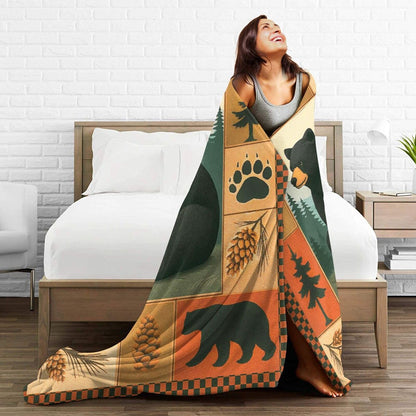 Cabin Bear Blanket Farmhouse Bear Throw Blanket Wildlife Bears Soft Cozy Fleece Fuzzy Plush Flannel Blankets Gifts for Women Girls Men Boys Kids Teens Adults 50"X40"