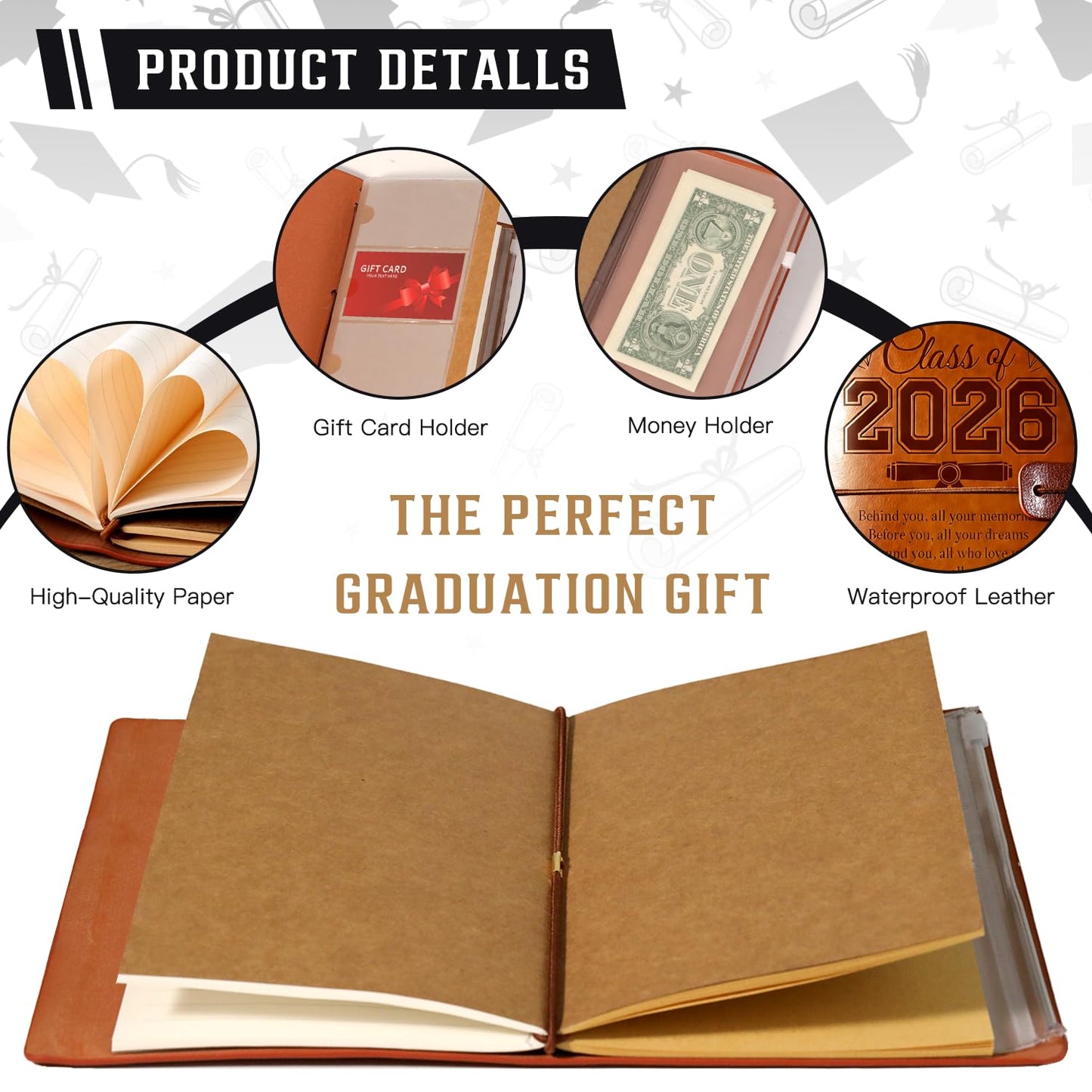 Class of 2026 Graduation Gifts Leather Journal, 2026 Graduation Gift for Her Him 140 Page Refillable Journal Presents, High School College Grad Gifts Ideas for Women Men Graduates