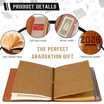 Class of 2026 Graduation Gifts Leather Journal, 2026 Graduation Gift for Her Him 140 Page Refillable Journal Presents, High School College Grad Gifts Ideas for Women Men Graduates
