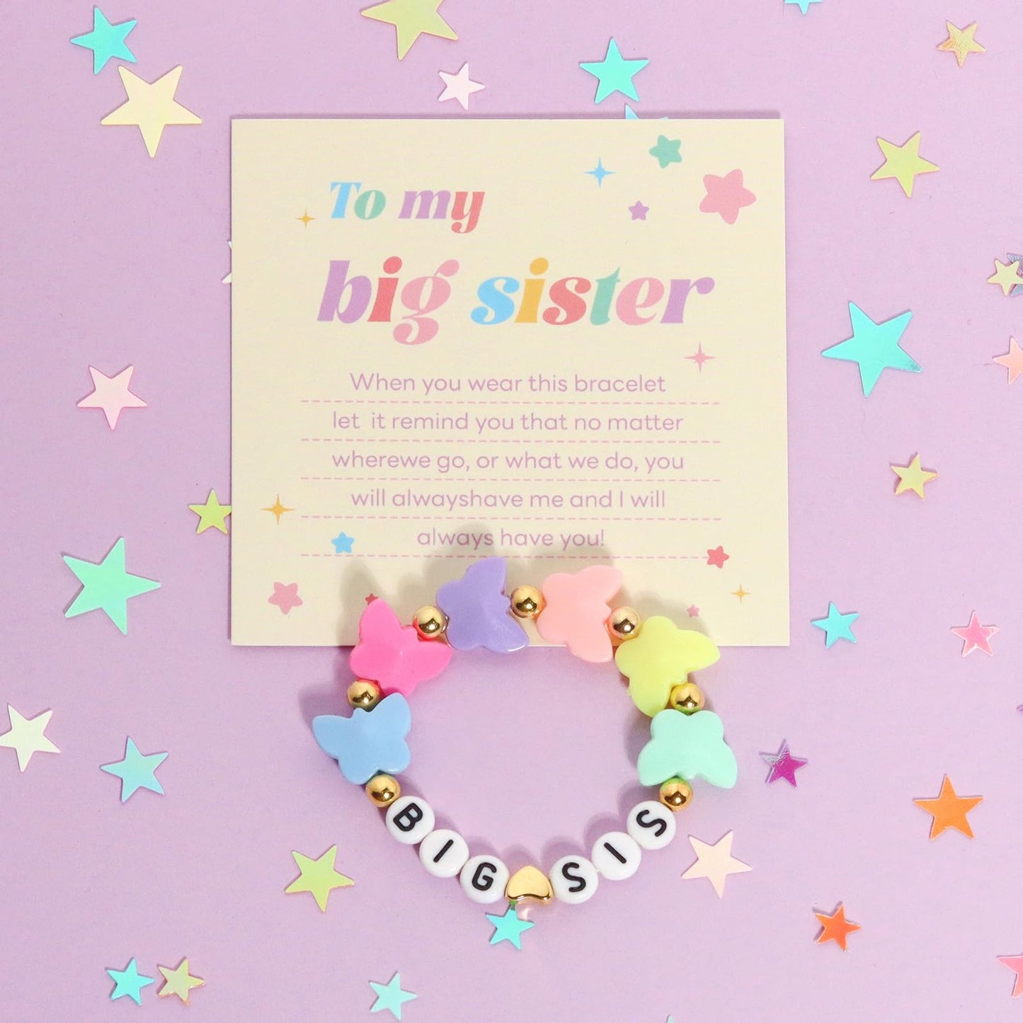 Big Sister Bracelets, Heart Charm Beads Stackable Bracelet Surfer Stretch Accessories Jewelry Gift for Big Sis