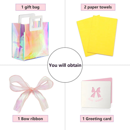 KeerxunBag 1 Pack Holographic Gift Bags with Handles & 2 Tissue Paper Sheets – Iridescent Transparent Reusable Bags for Women, Girls, Birthdays, Weddings，Yellow Gift Bag