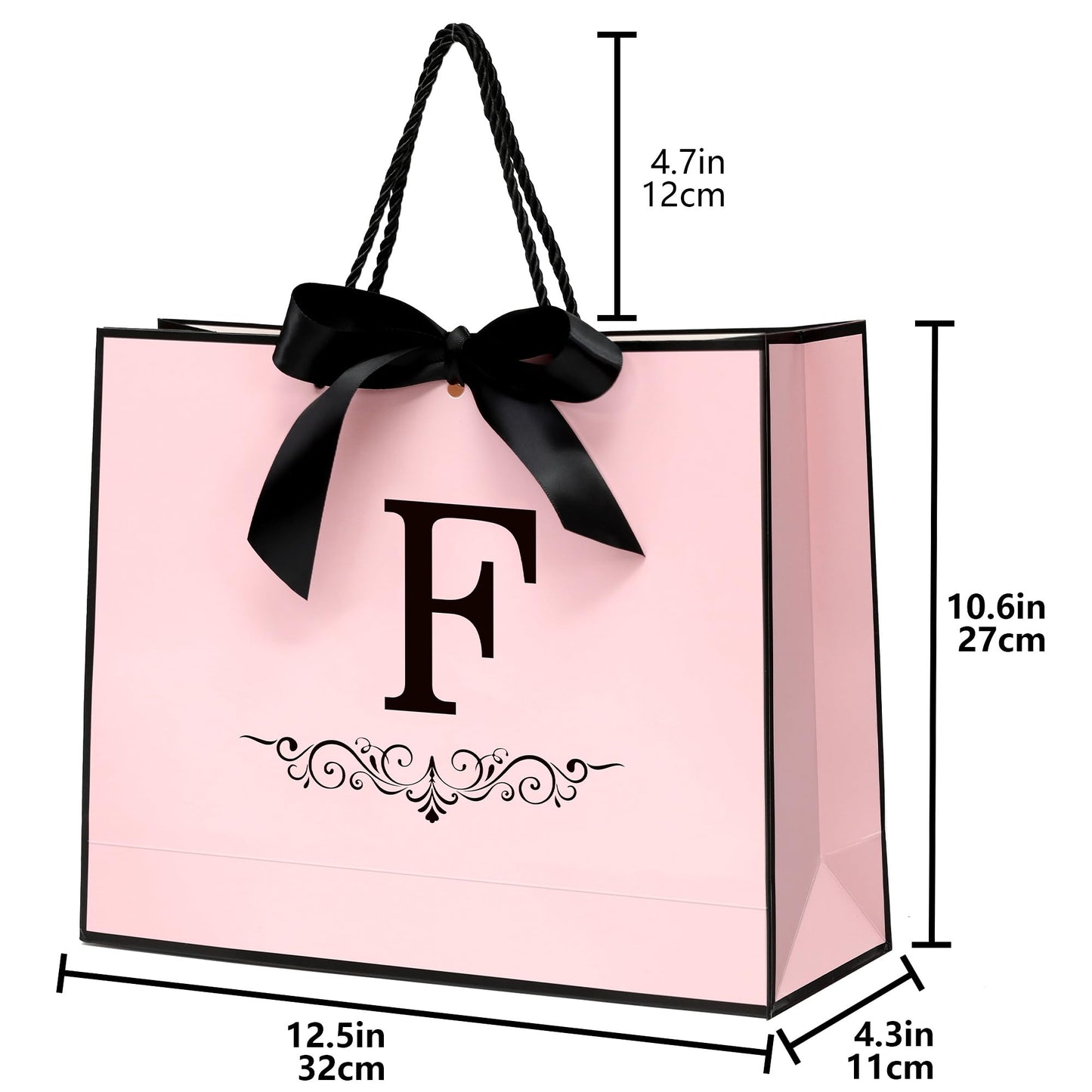 KeerXunBag personalized pink gift Bag with the first letter F- a letter combination paper bag set featuring bows, tissues, greeting cards and envelopes, suitable for ladies, girls' birthdays and weddings