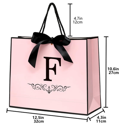 KeerXunBag personalized pink gift Bag with the first letter F- a letter combination paper bag set featuring bows, tissues, greeting cards and envelopes, suitable for ladies, girls' birthdays and weddings