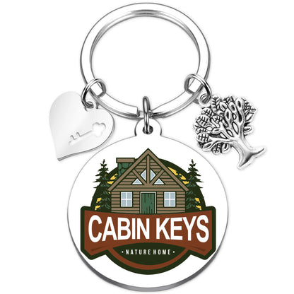 House Warming Gifts Cabin Keychain - Rustic House New Home Gift for Men Women, Homeowners Housewarming Cottage County Keychains Present for Family Son Daughter Friend