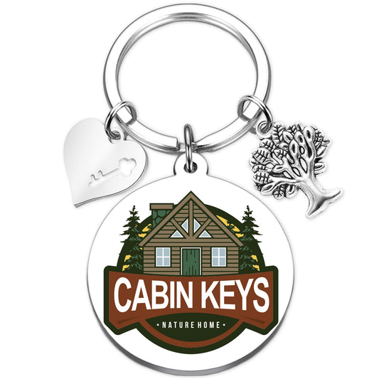 House Warming Gifts Cabin Keychain - Rustic House New Home Gift for Men Women, Homeowners Housewarming Cottage County Keychains Present for Family Son Daughter Friend